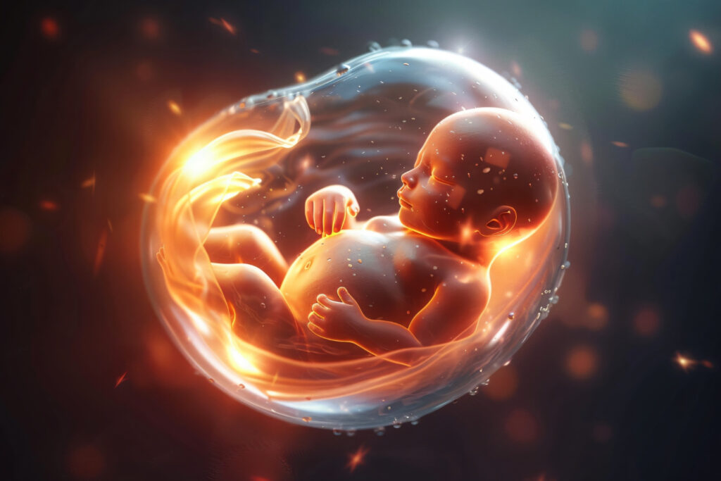 Pregnant woman listening to music to support baby brain development in the womb through Garbh Sanskar